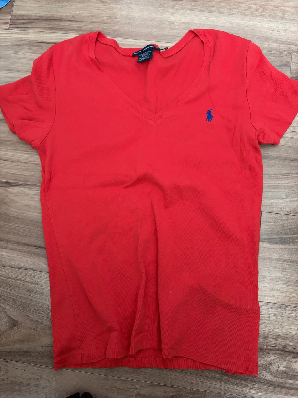 Ralph Lauren Sport Red V-Neck Tee With Navy Label